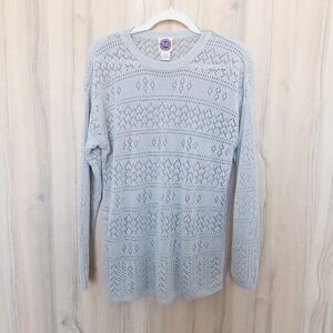 VTG Saks Fifth Avenue Women Linen Open Knit Sweater M Beige Cottage Coastal Boho